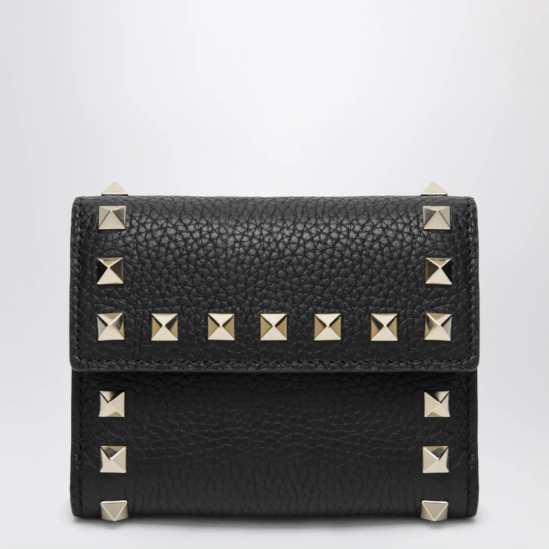Valentino Garavani - Rockstud trifold wallet in black grained calfskin Brand Apparel & Accessories TU