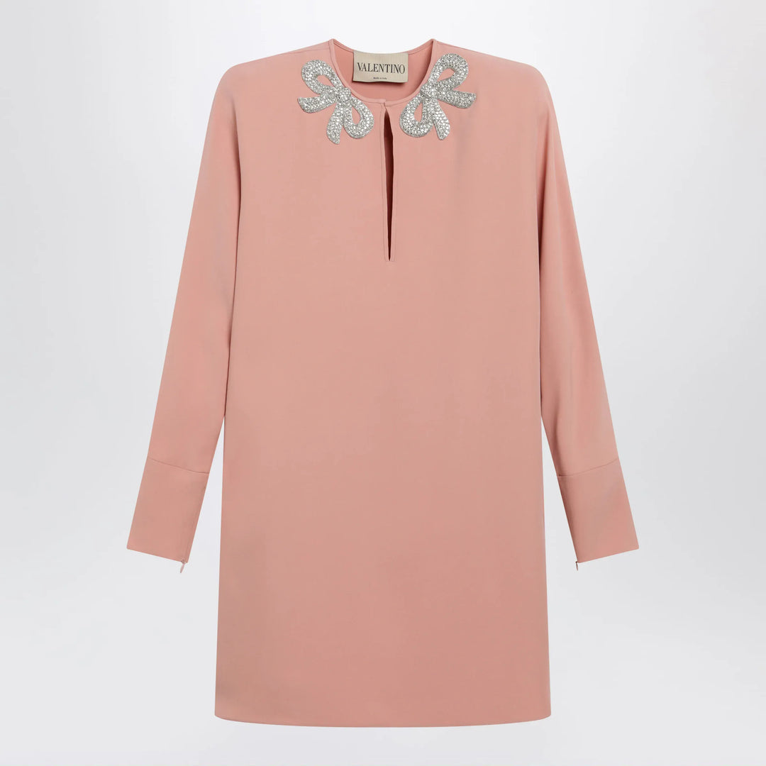 Valentino - Pink silk short dress with embroidered bows Brand Apparel & Accessories 40  IT