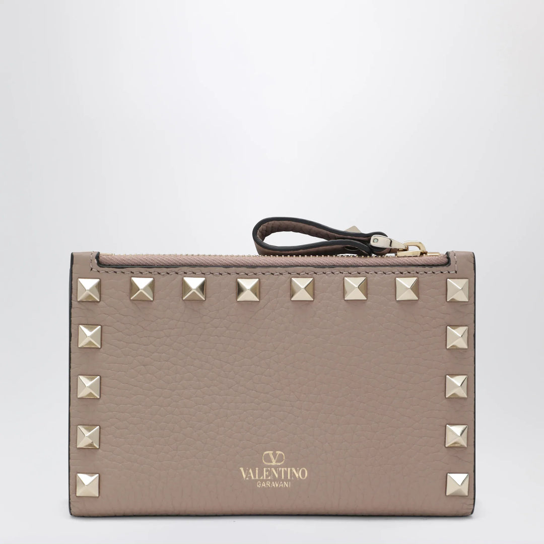 Valentino - Powder Pink Leather Rockstud Zip Card Holder Brand Apparel &amp; Accessories TU