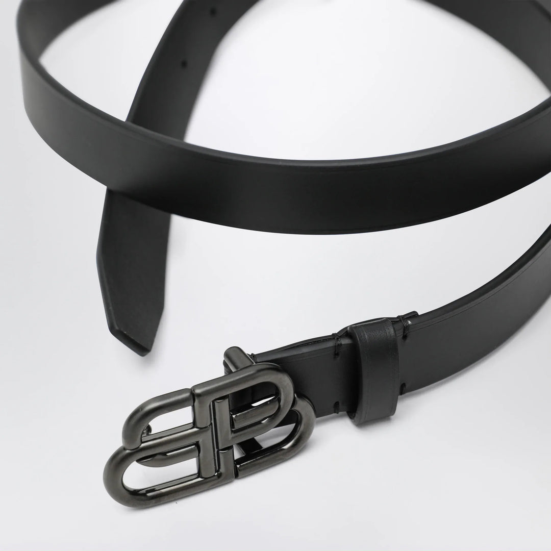 Balenciaga - Slim BB belt in calfskin leather in black Brand Belts