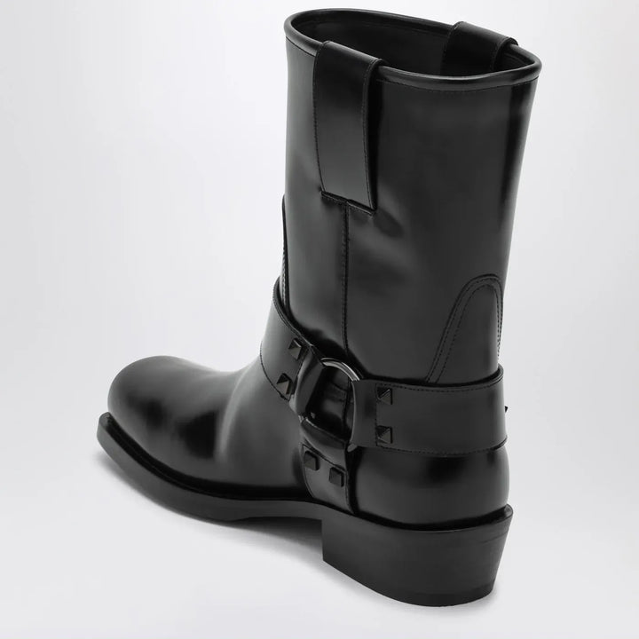 Valentino Garavani - Black leather Biker Rockstud low boot Brand Boots 36 IT