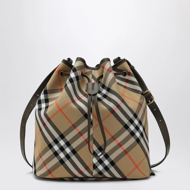 Burberry - Medium beige bucket bag with Check pattern Brand Bucket Bag TU
