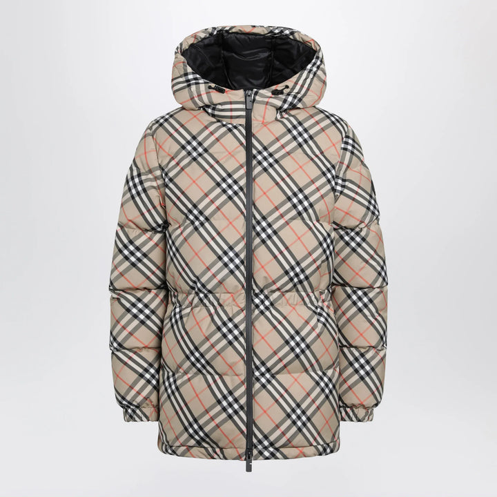 Burberry - Hooded check nylon puffer jacket in sand Brand S