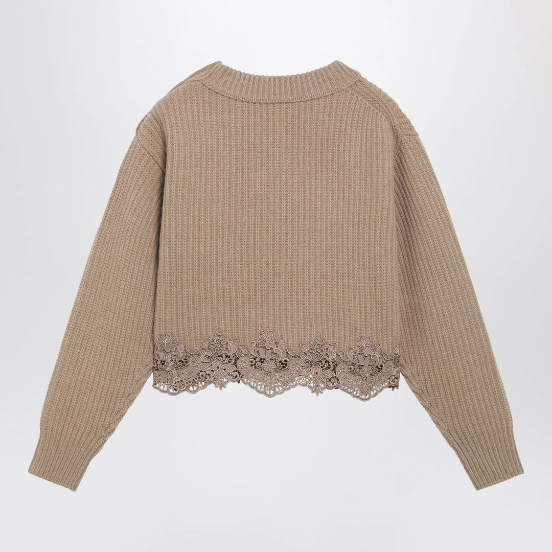 Chloé - Cropped turtleneck sweater in wool-cashmere Bleached brown Brand