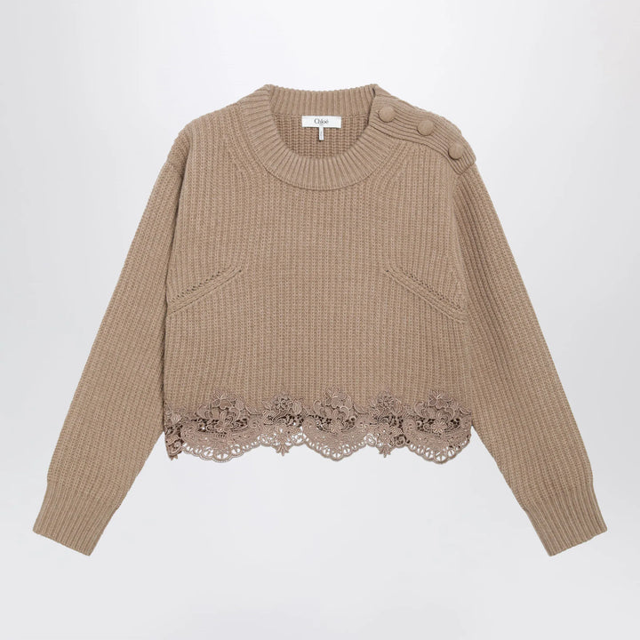 Chloé - Cropped turtleneck sweater in wool-cashmere Bleached brown Brand S