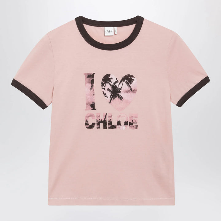 Chloé - Pink Cotton T-Shirt with Logo Print Brand S