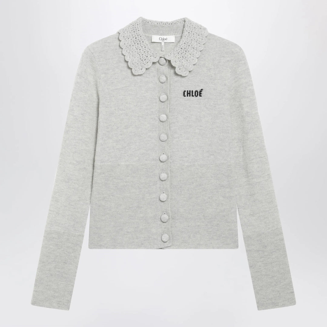 Chloé - Slim-fit logo wool cardigan in Sweet Grey Brand S