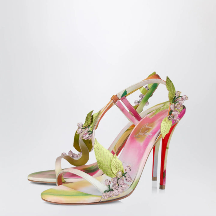Christian Louboutin - Fruit Pink sandals in multicoloured botanical-print satin crêpe Brand