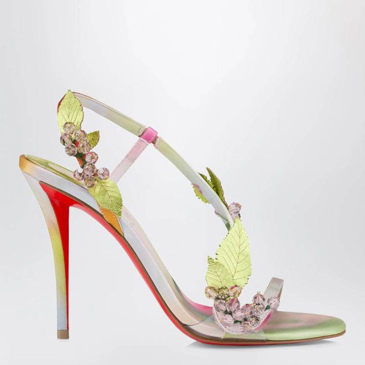 Christian Louboutin - Fruit Pink sandals in multicoloured botanical-print satin crêpe Brand 37 IT