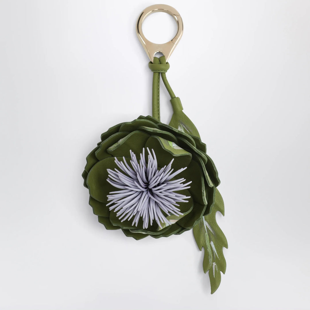 Christian Louboutin - Olive green/lilac leather key ring with a floral design Brand U