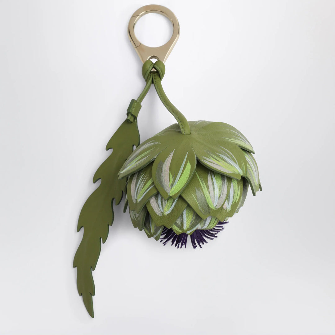 Christian Louboutin - Olive green/lilac leather key ring with a floral design Brand U