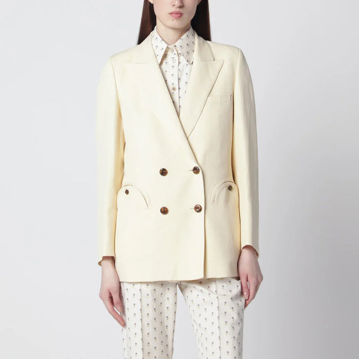 Blazé Milano - Butter-coloured double-breasted jacket in linen and silk Brand Coats &amp; Jackets 0