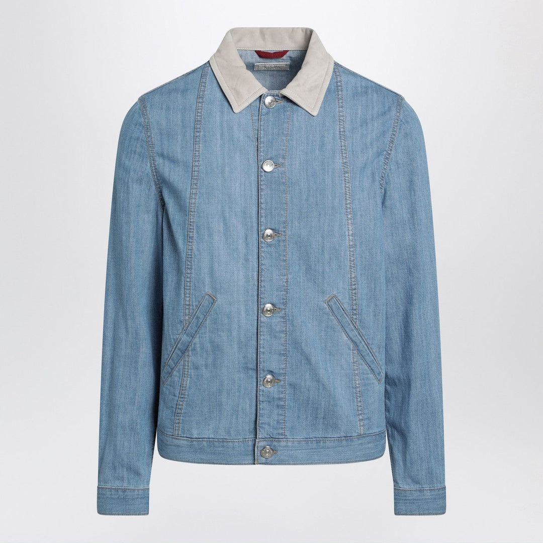 Coats &amp; Jackets Brunello Cucinelli - Blue denim jacket with suede collar Brand