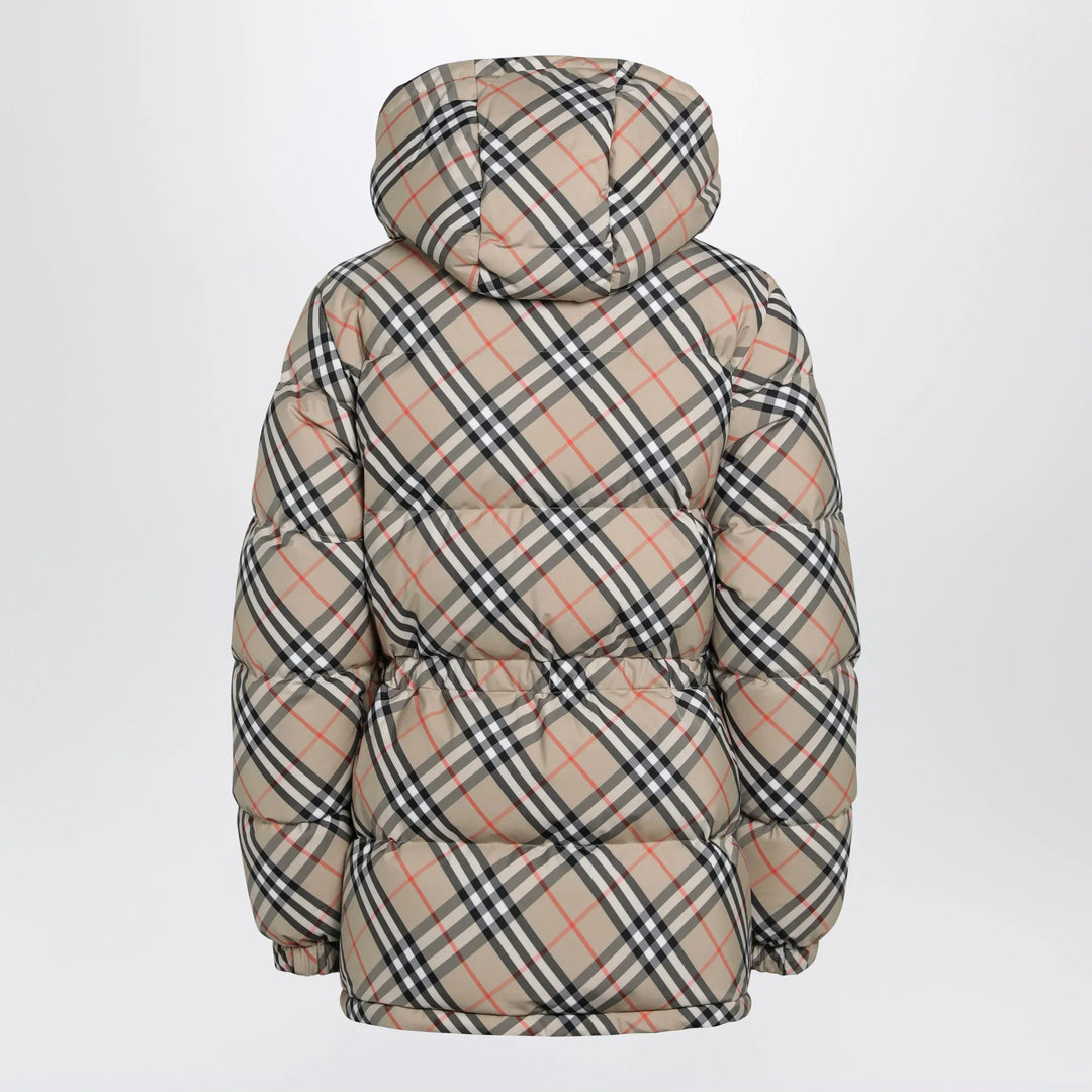 Burberry - Hooded check nylon puffer jacket in sand Brand Coats &amp; Jackets