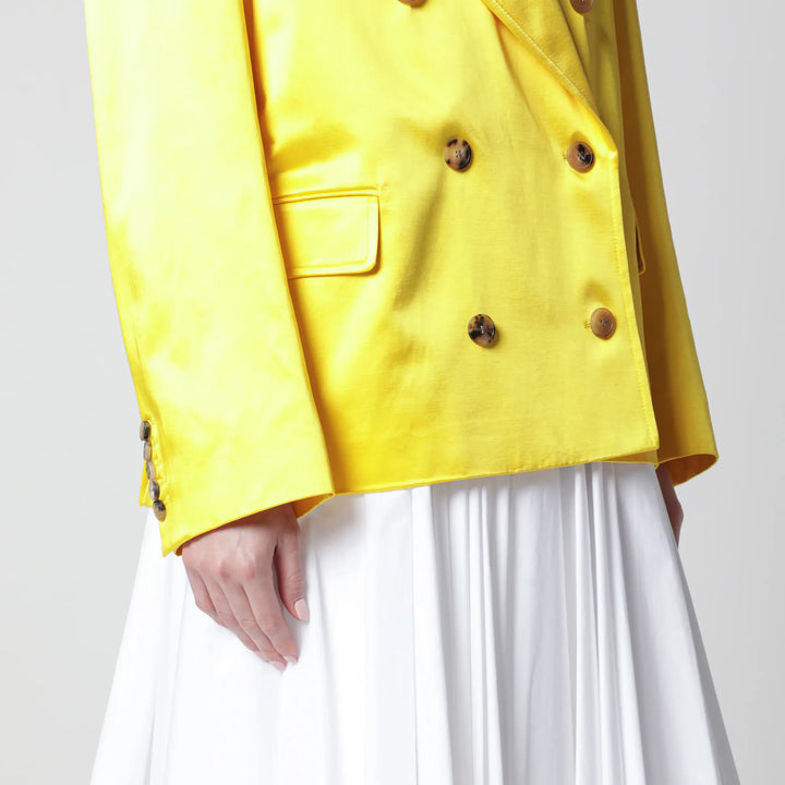 Dries Van Noten - Double-Breasted Cotton Blend Jacket Shiny Yellow Brand Coats &amp; Jackets