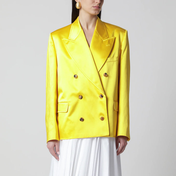 Dries Van Noten - Double-Breasted Cotton Blend Jacket Shiny Yellow Brand Coats &amp; Jackets S