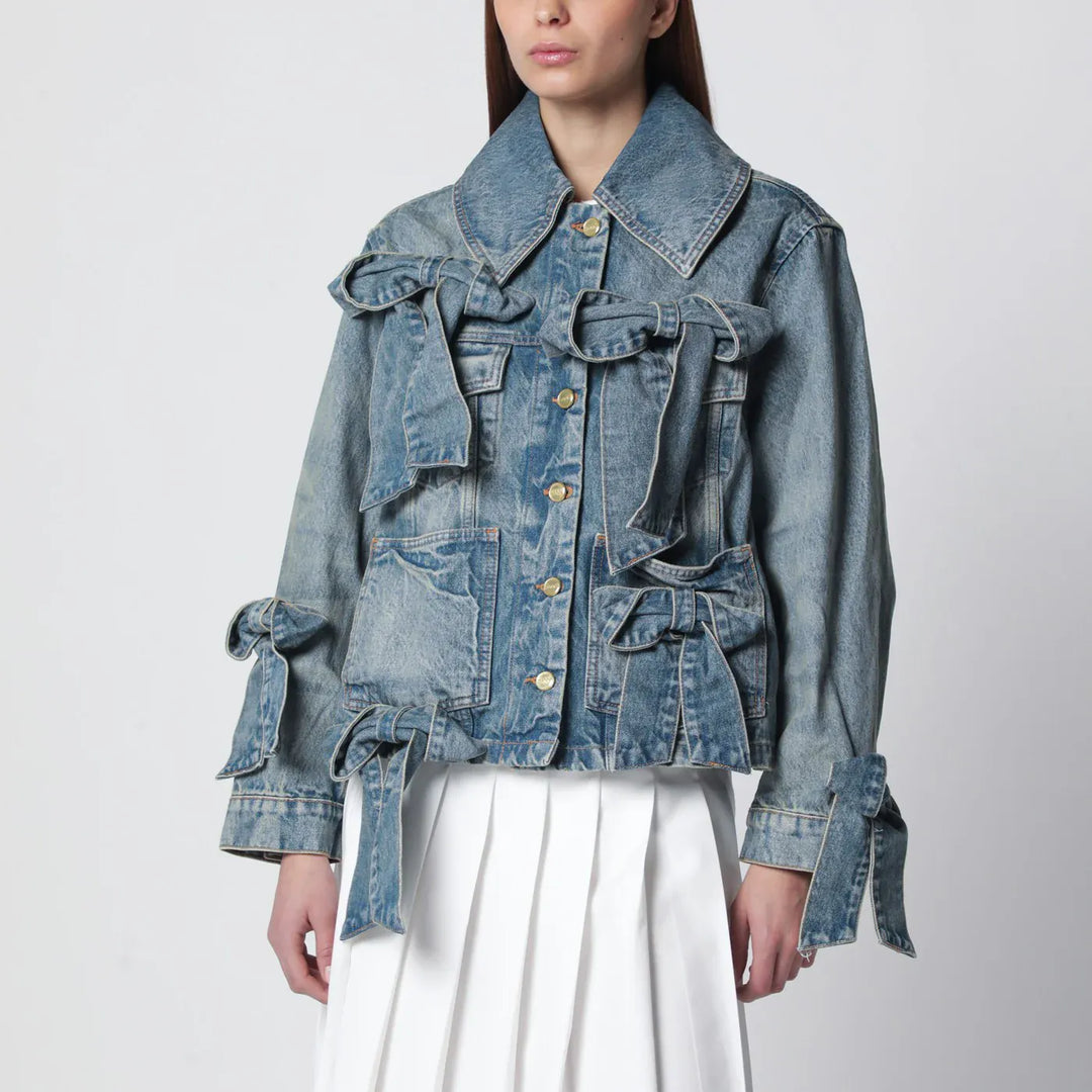 GANNI - Denim jacket with bows Brand Coats &amp; Jackets