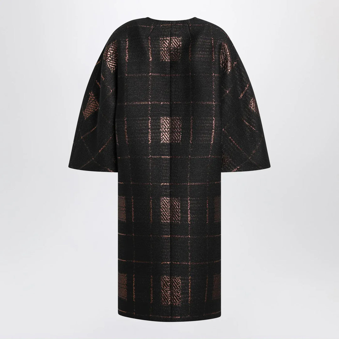 Max Mara Atelier - Black cocoon coat in jacquard lamé Brand Coats &amp; Jackets