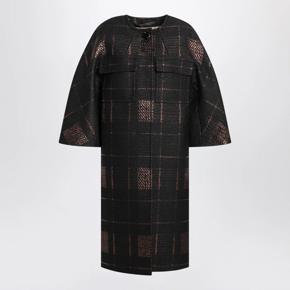 Max Mara Atelier - Black cocoon coat in jacquard lamé Brand Coats & Jackets 40  IT