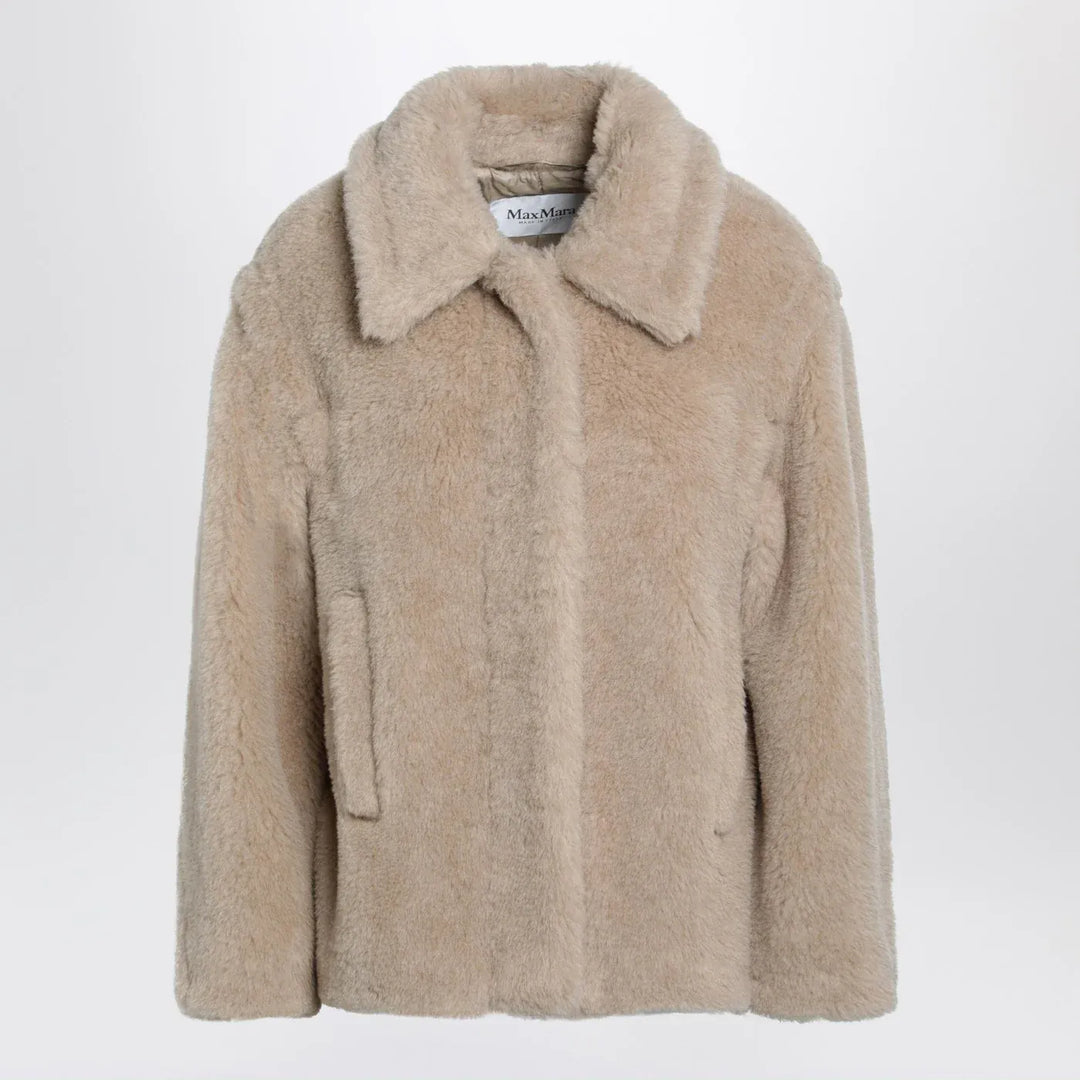 Max Mara - Light beige alpaca and wool teddy cropped coat Brand Coats &amp; Jackets 38  IT