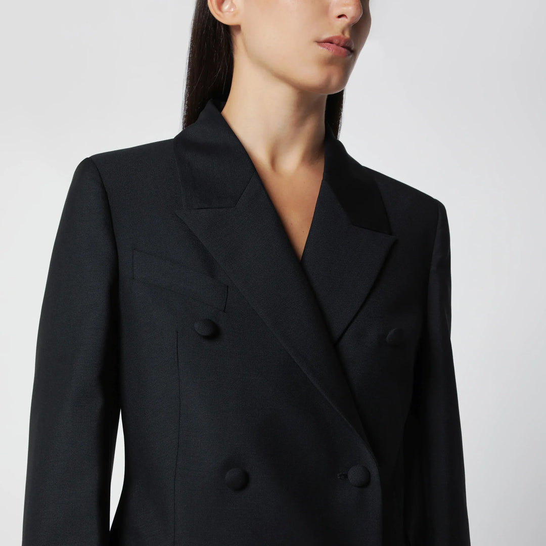Róhe - Black Double-Breasted Wool-Blend Jacket Brand Coats &amp; Jackets