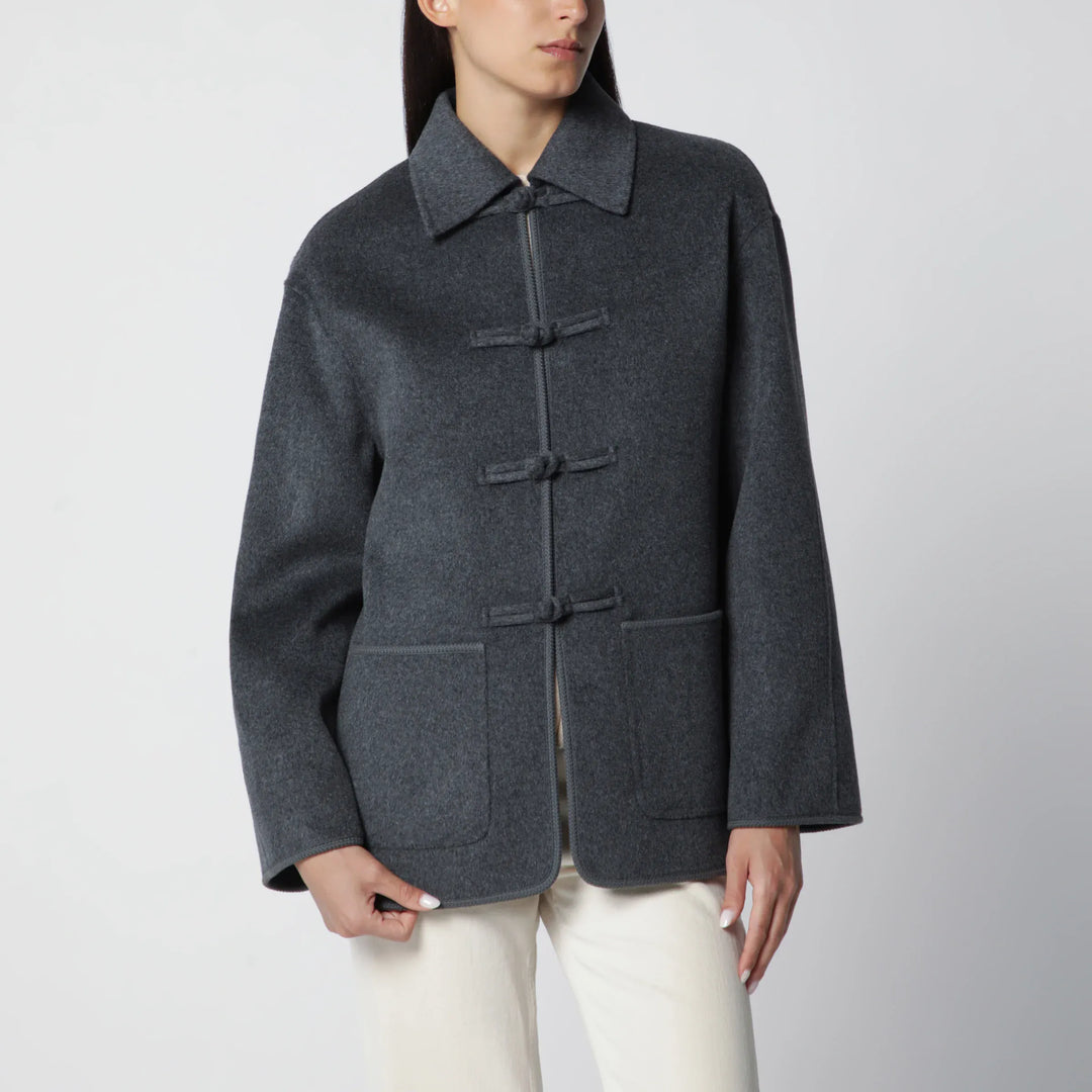 Róhe - Dark Grey Mélange Double-Faced Wool Jacket with Pankou Closure Brand Coats &amp; Jackets 34  FR
