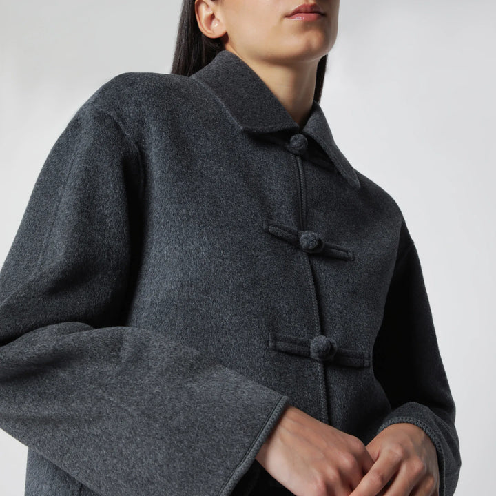 Róhe - Dark Grey Mélange Double-Faced Wool Jacket with Pankou Closure Brand Coats &amp; Jackets 34  FR