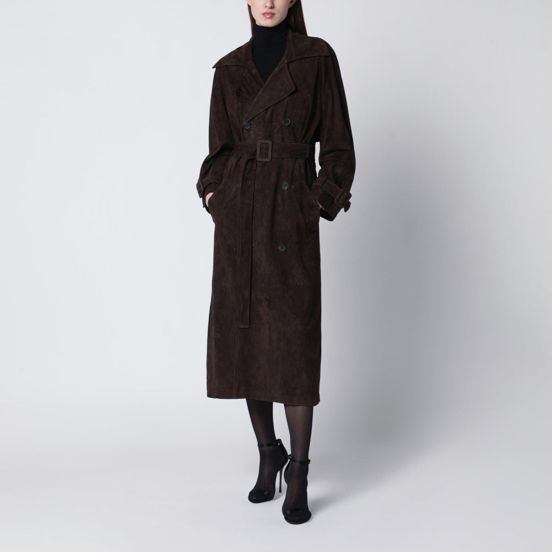 Coats & Jackets Sword 6644 - Brown double-breasted suede trench coat Brand