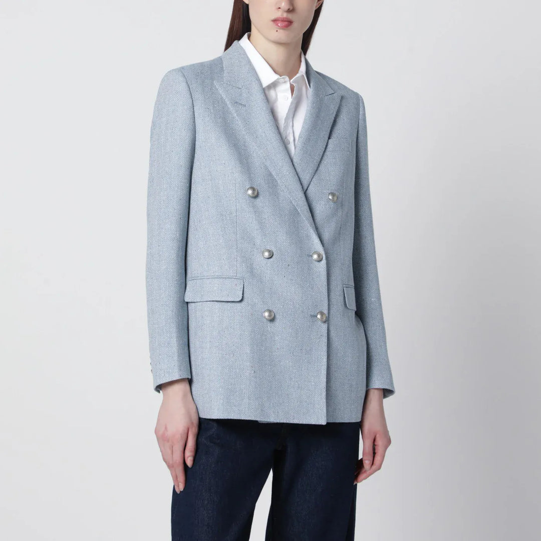 Tagliatore - Light blue double-breasted cotton-blend jacket Brand Coats &amp; Jackets 44  IT
