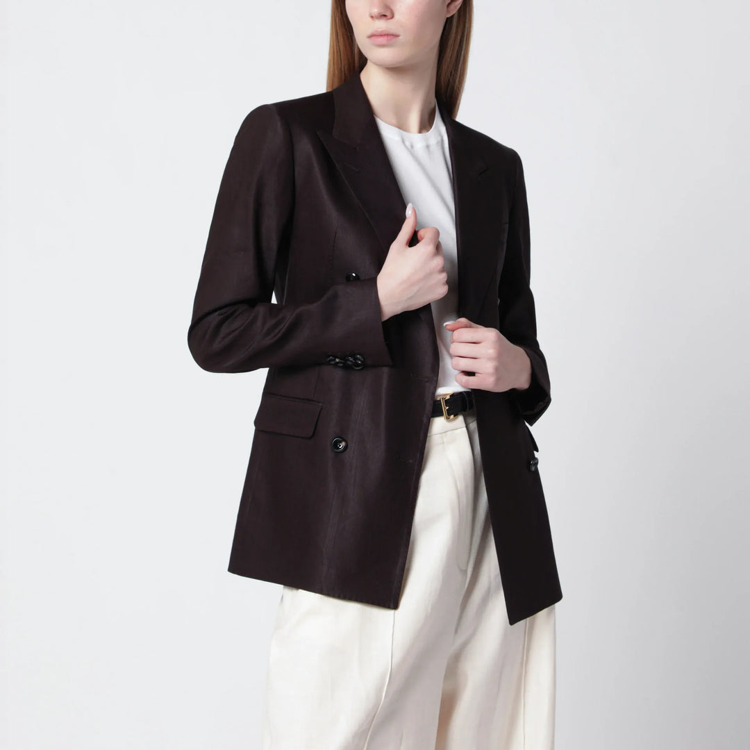 Tagliatore - Parigi double-breasted blazer in brown linen blend Brand Coats &amp; Jackets 44  IT
