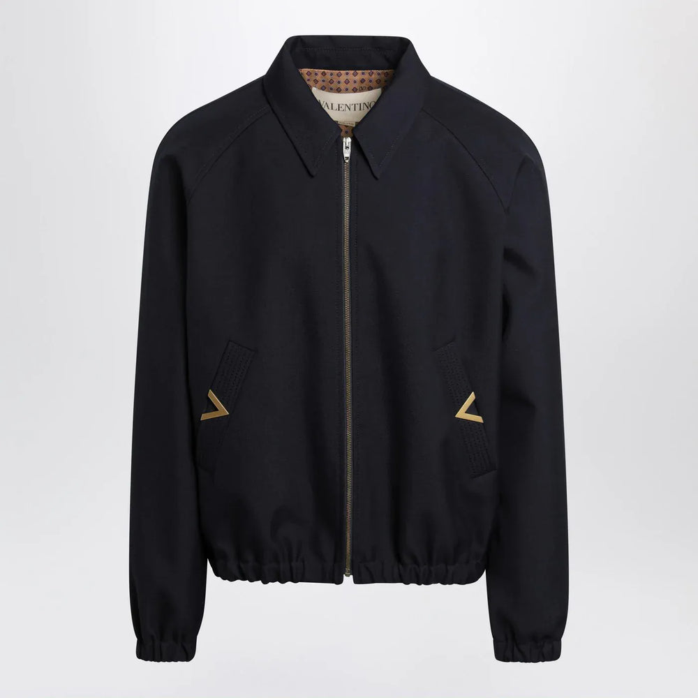 Valentino - Navy bomber jacket with Vgold pockets Brand Coats & Jackets 48 IT