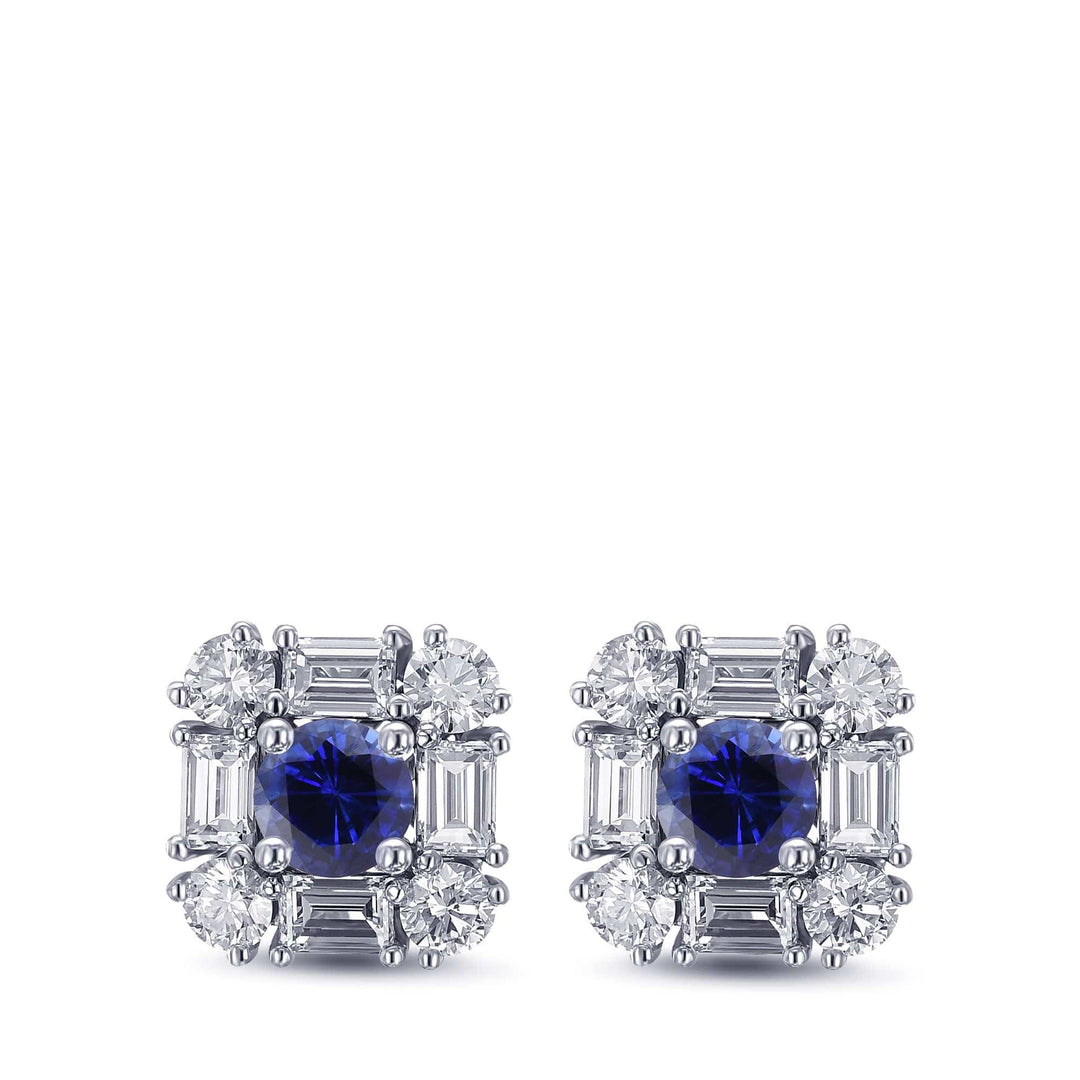 Blue Round Sapphire & Diamond Halo Stud Earrings Brand Earrings