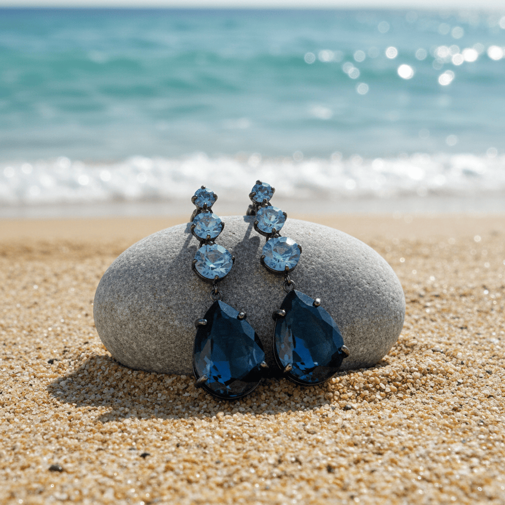 Giora Pendant Earrings With Blue Precious Swarovski Stone Brand Earrings