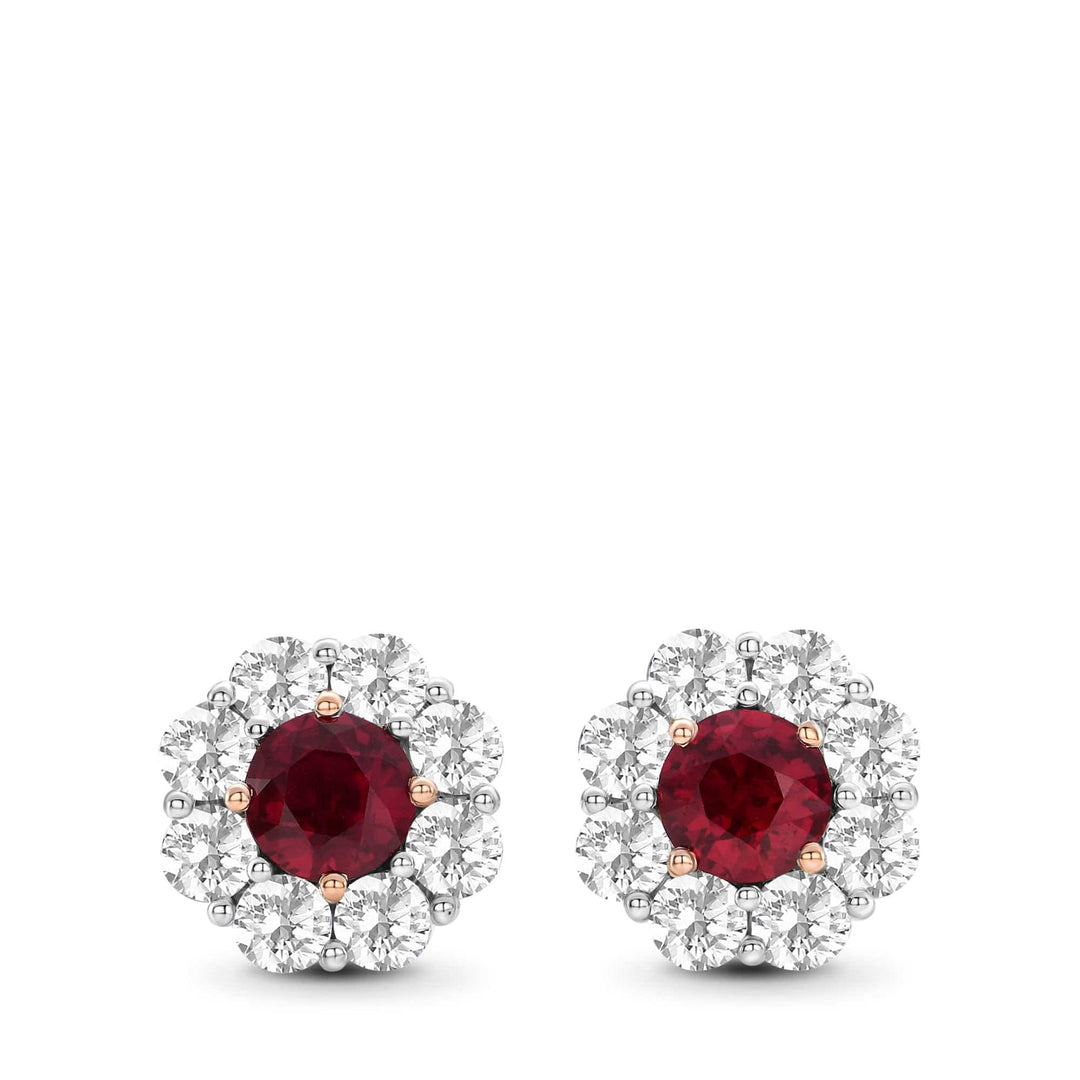 Mozambique Pigeon Blood Ruby & Diamond Floral Halo Earrings Brand Earrings