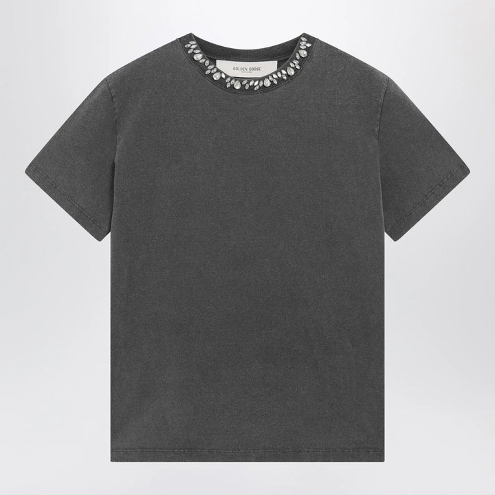 Golden Goose - Anthracite cotton T-shirt with cabochon crystals Brand S