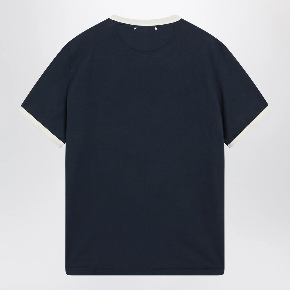 Golden Goose - Cotton T-shirt with vintage logo print in blue/white Brand