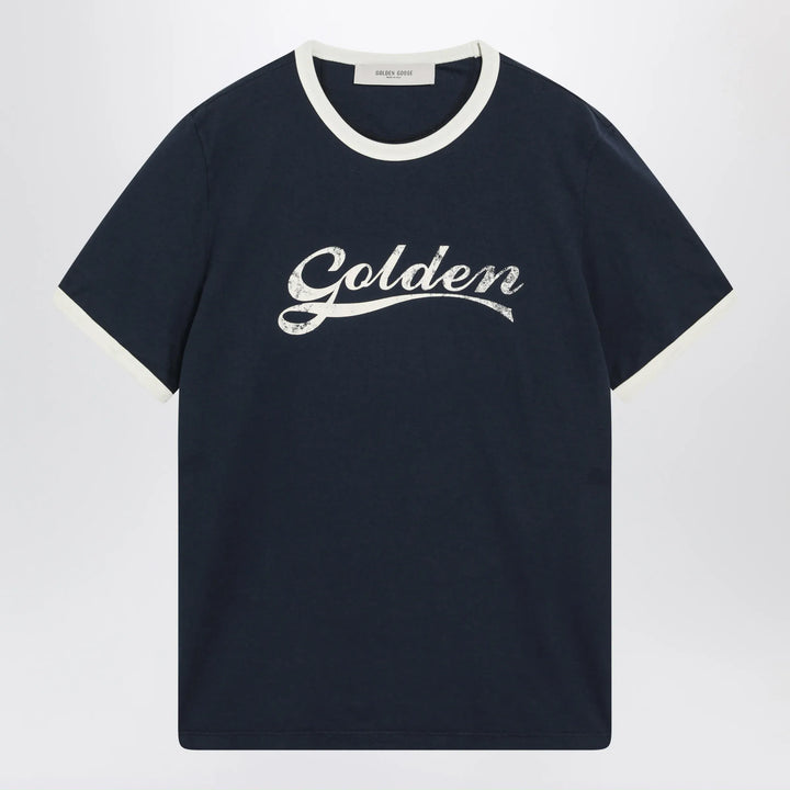 Golden Goose - Cotton T-shirt with vintage logo print in blue/white Brand S
