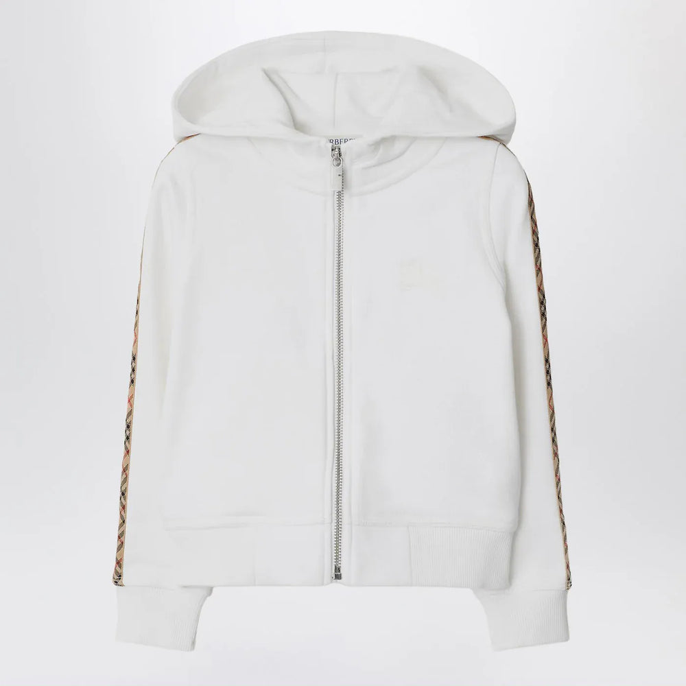 Burberry - White zip hoodie with Check trims Brand Hoodie 8