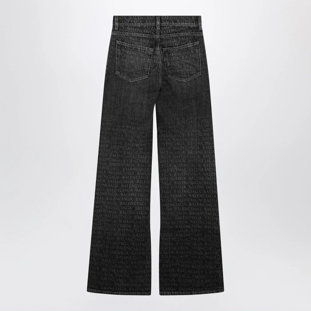Balenciaga - Black washed jeans with jacquard logos Brand Jeans