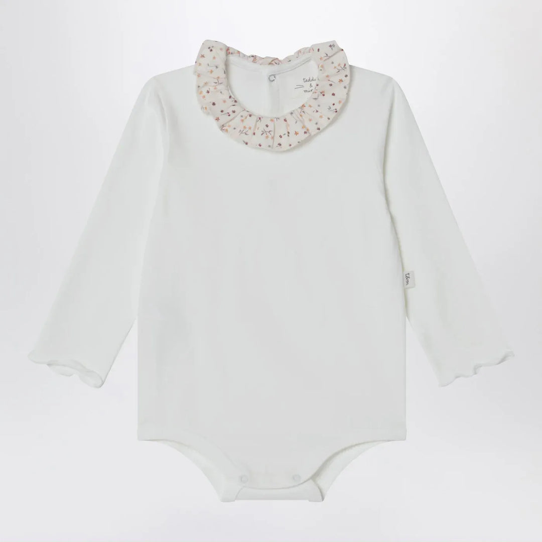 Teddy &amp; Minou - White bodysuit with neckline and floral print Brand Leotards &amp; Unitards 12/18M