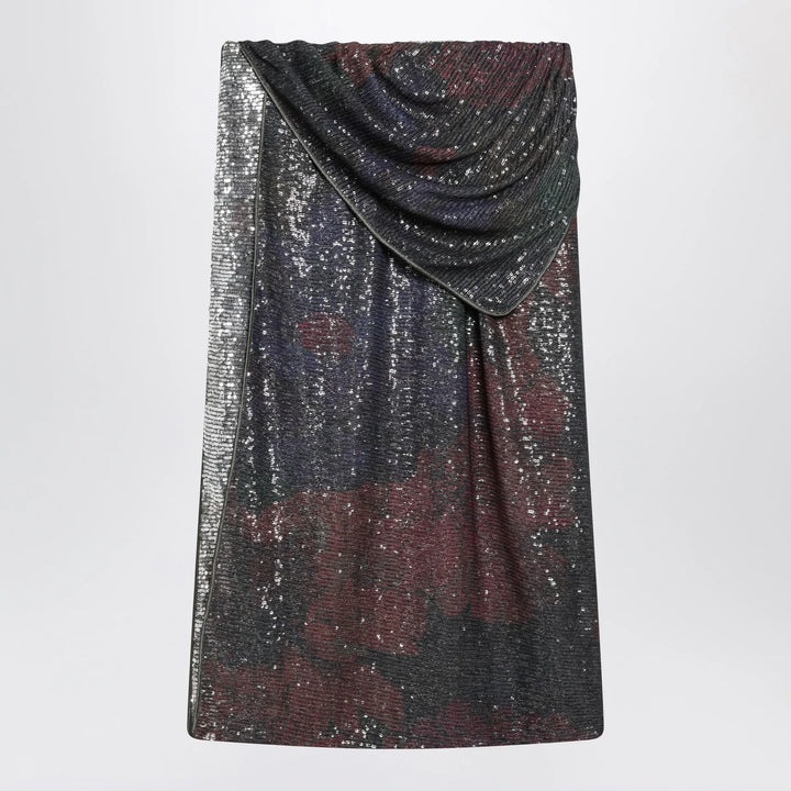 Maison Margiela - Printed draped sequin maxi skirt in blue and burgundy Brand