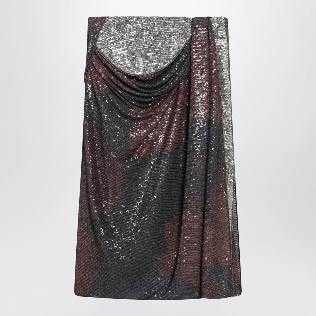 Maison Margiela - Printed draped sequin maxi skirt in blue and burgundy Brand 40  IT