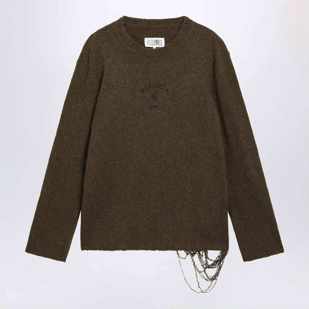 MM6 Maison Margiela - Crew-neck sweater in khaki/black wool blend Brand S