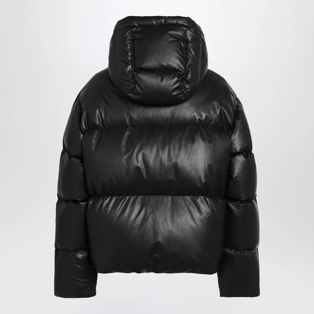 MM6 Maison Margiela - Hooded down jacket in glossy leather black Brand