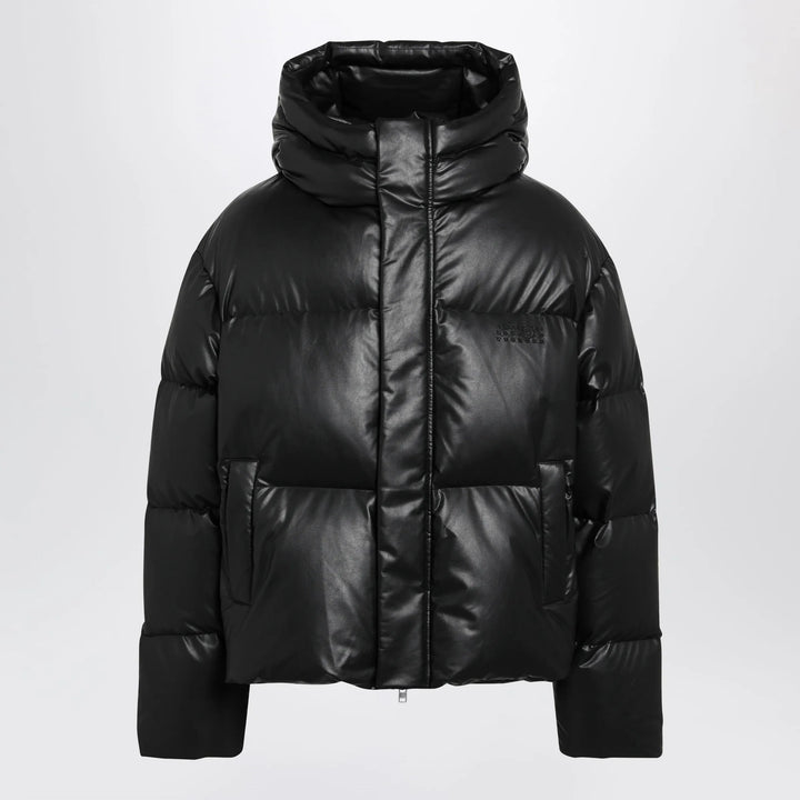 MM6 Maison Margiela - Hooded down jacket in glossy leather black Brand 46 IT