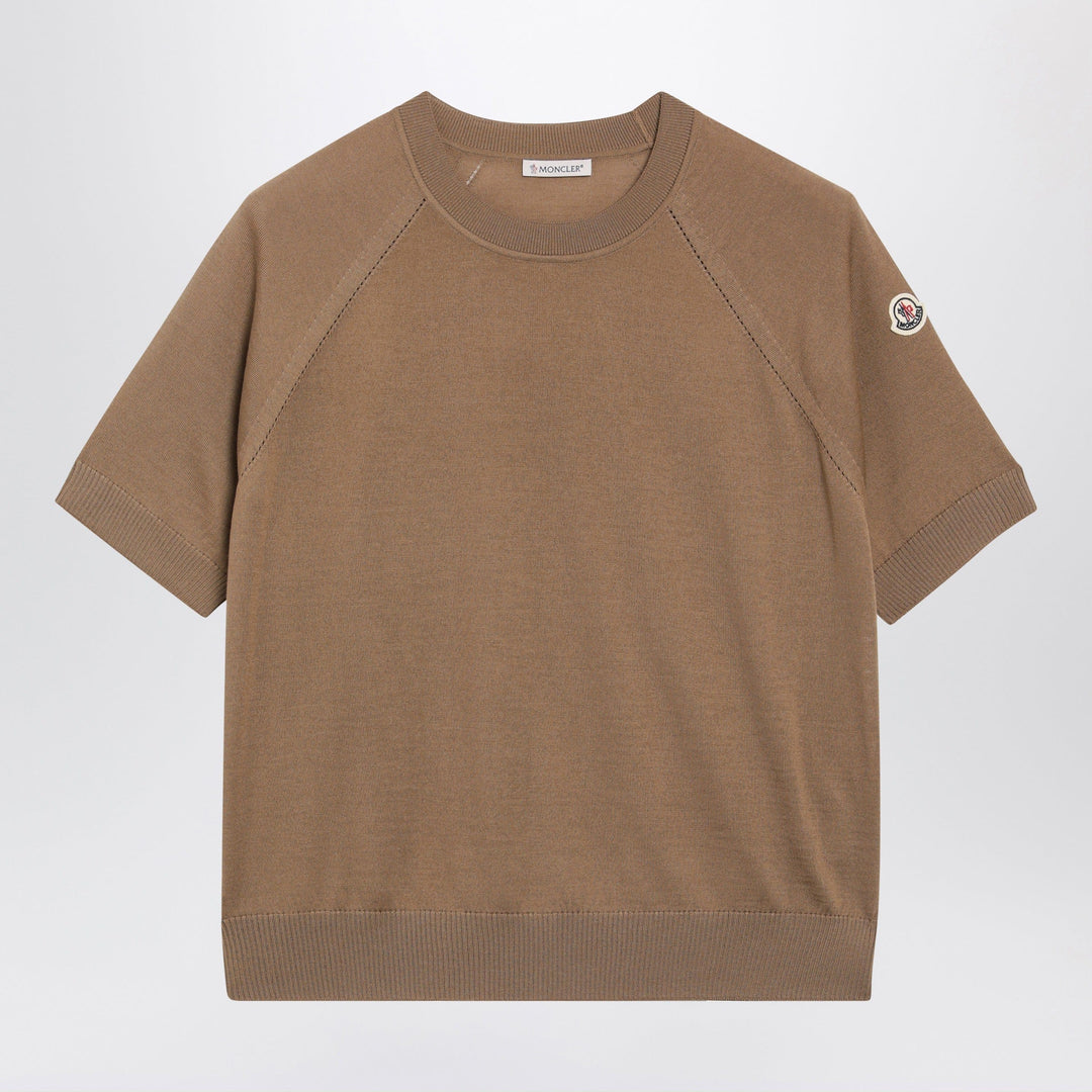 Moncler - Beige wool sweater with logo patch Brand S