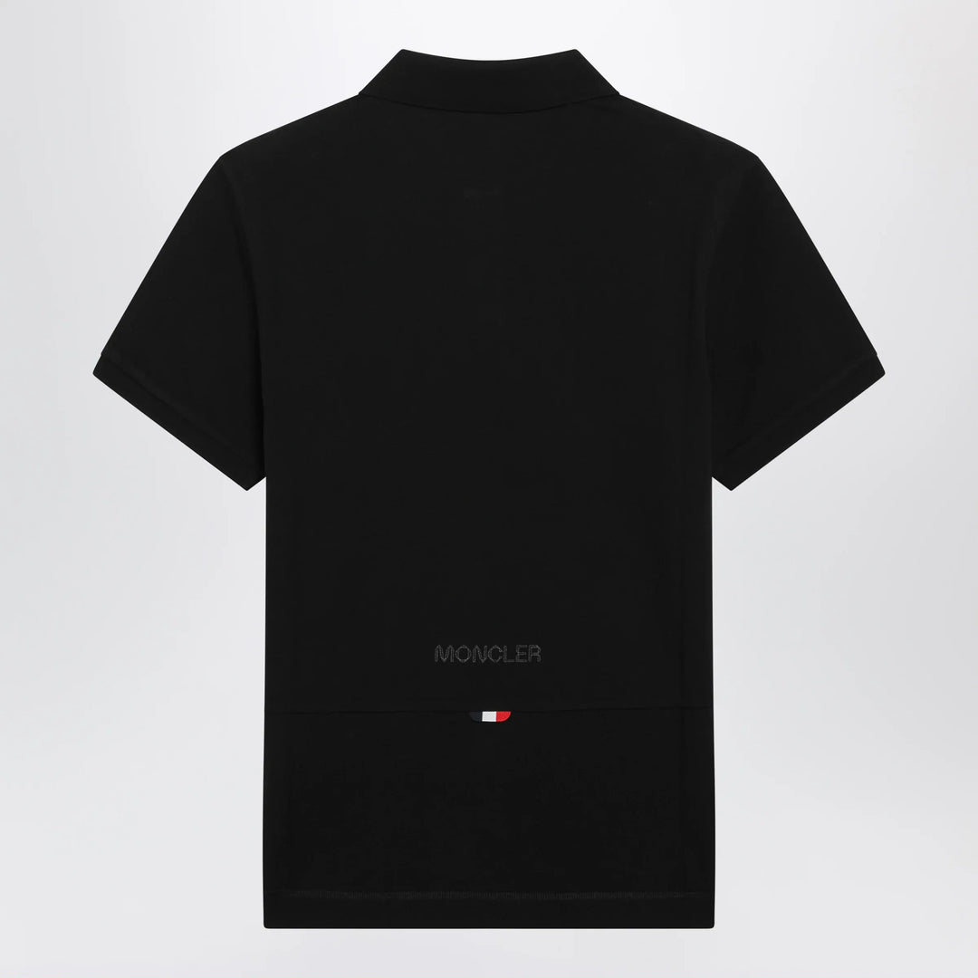 Moncler - Black cotton piqué polo shirt with logo patch Brand