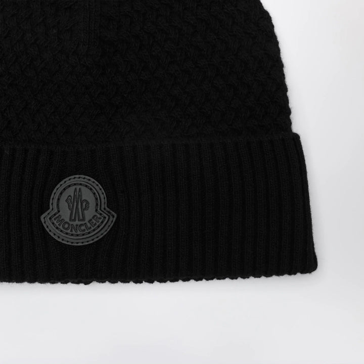 Moncler - Black wool beanie with logo patch Brand U