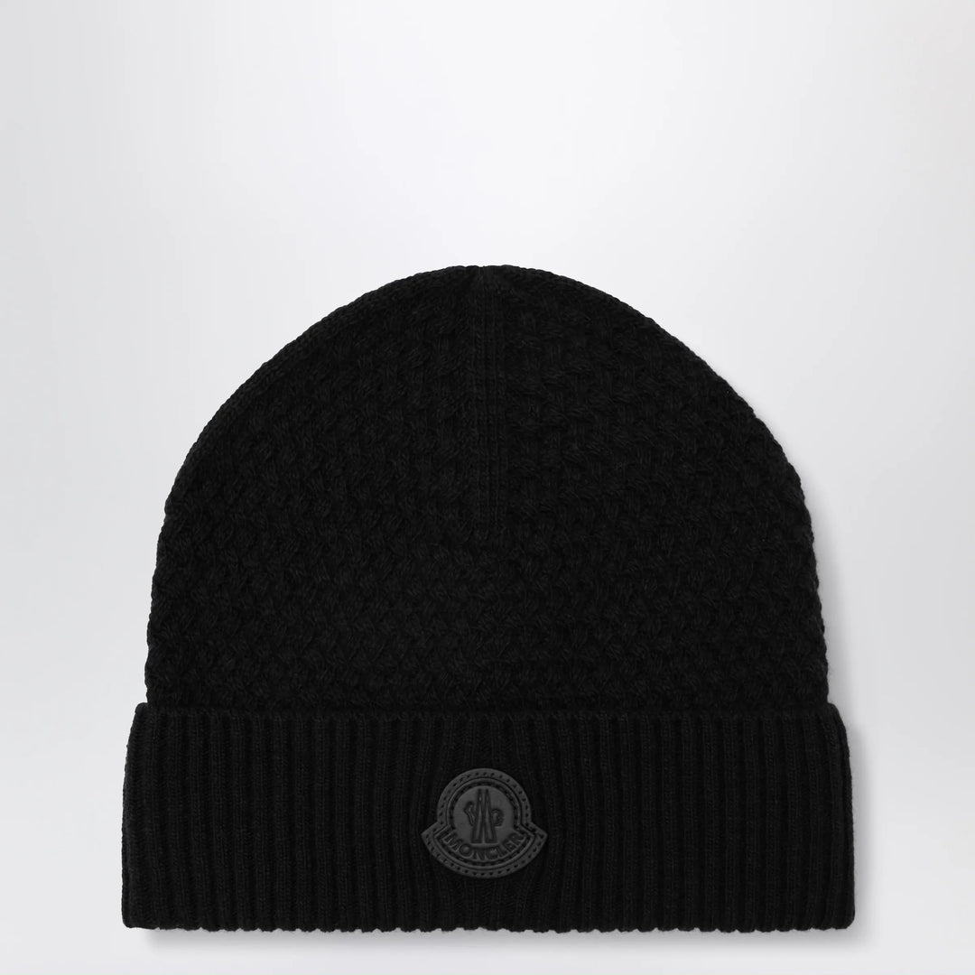 Moncler - Black wool beanie with logo patch Brand U
