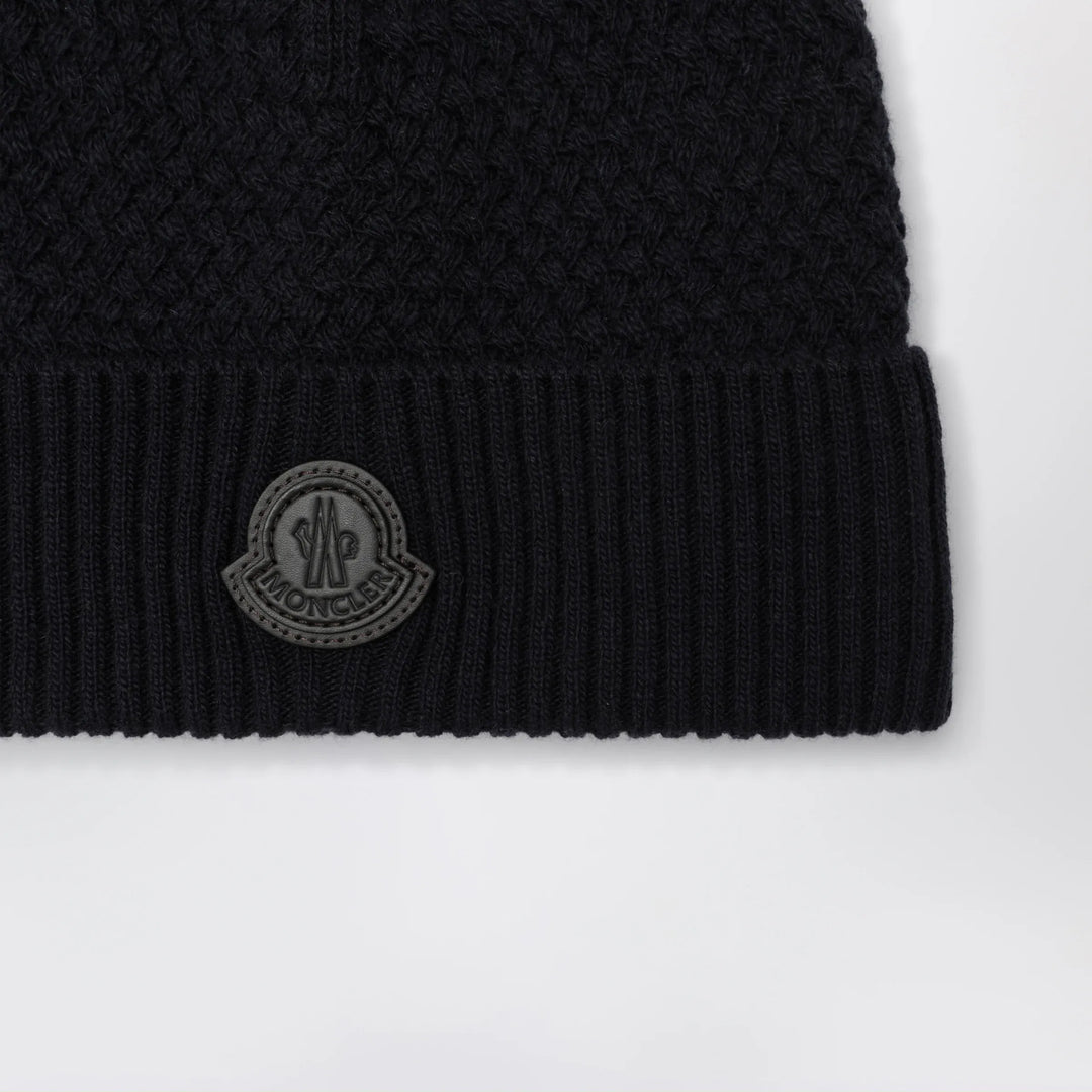 Moncler - Navy blue wool beanie with logo patch Brand U